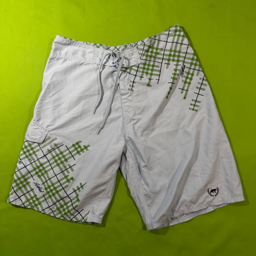 Ezekiel Mens Board Shorts Size 34 Blue Green Graphic Plaid Surf Swim Trunks